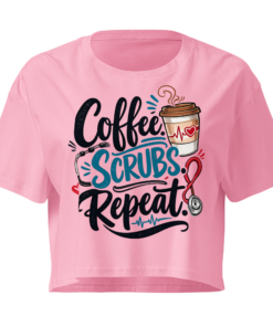 Alternative view of Coffee Scrubs Repeat Nurse Crop Top-Funny Nurse Shirt,Cute Medical Tee,Nurse Gift Womens crop Top